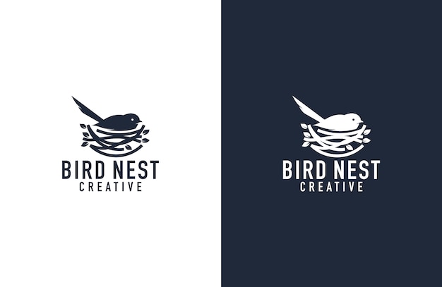 素晴らしい鳥と巣のロゴの図 プレミアムベクター