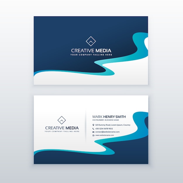 Awesome blue wavy business card design