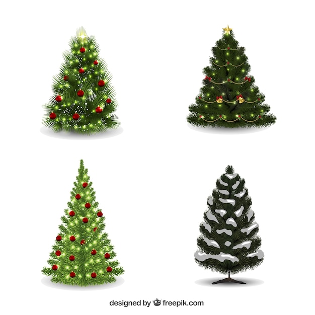 Free Vector | Awesome collection of four realistic christmas trees