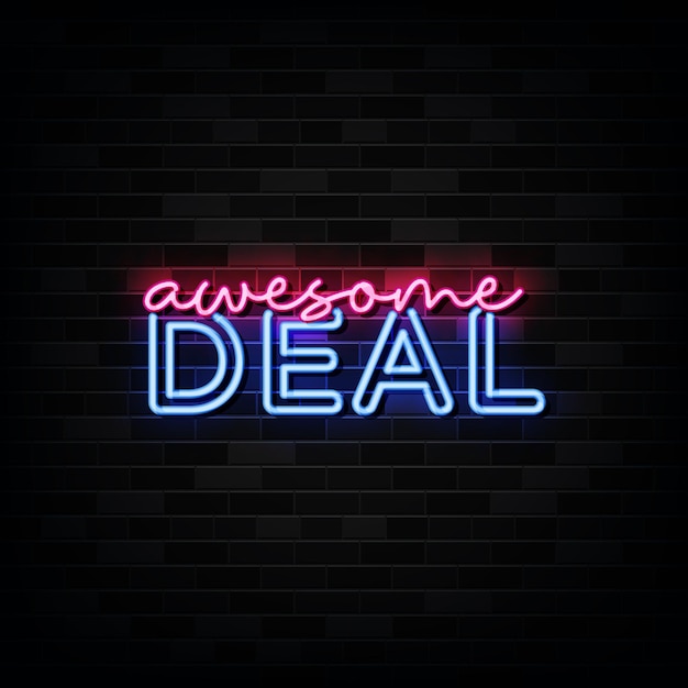 Premium Vector Awesome deal neon signs on black wall