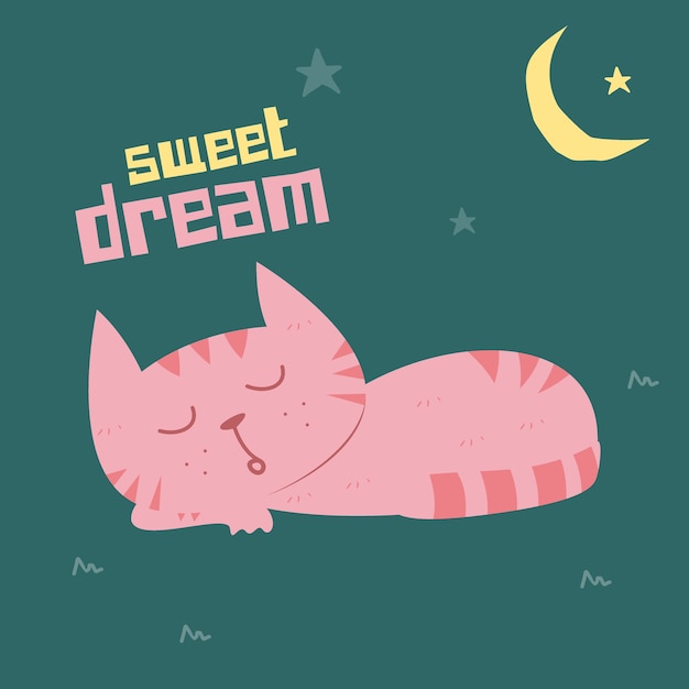 Premium Vector | Awesome doodle cute cat sleeping and dreaming