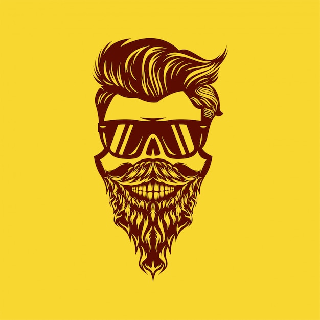 素晴らしい頭蓋骨髭ヘッドデザインイラスト プレミアムベクター