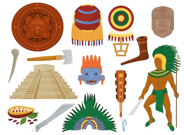 Premium Vector | Aztec mexican ancient culture in mexico and maya man ...