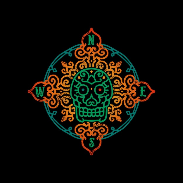 Premium Vector | Aztec skull vintage compass illustration