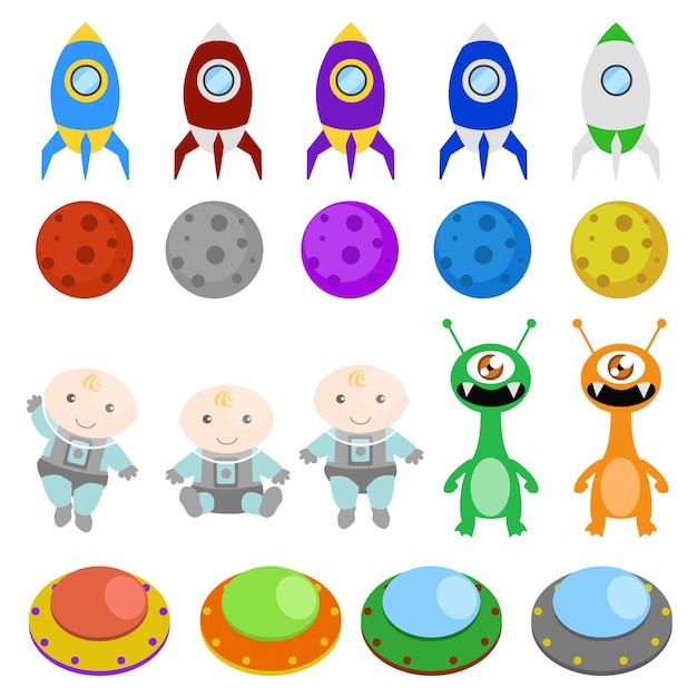 Premium Vector Baby Astronaut Clip Art Elements Space Adventure New Born Alien And Ufo And Rocket