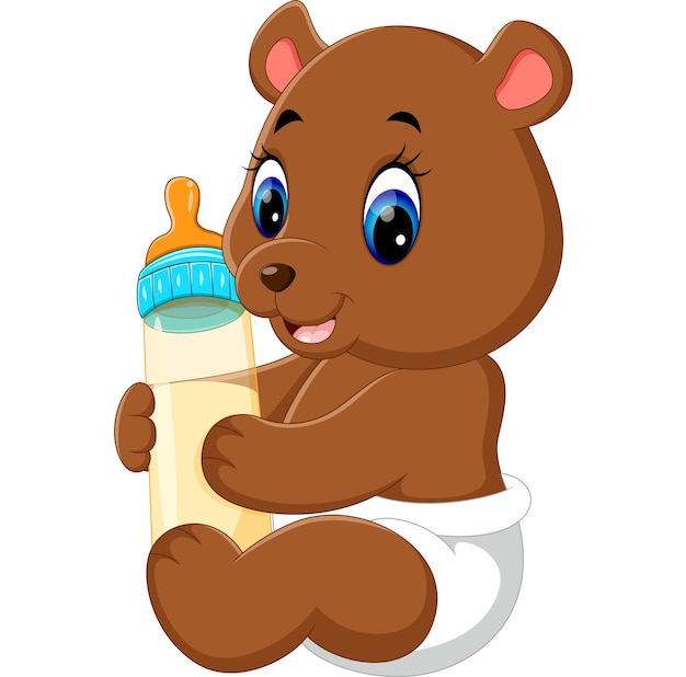Download Baby bear holding milk bottle | Premium Vector
