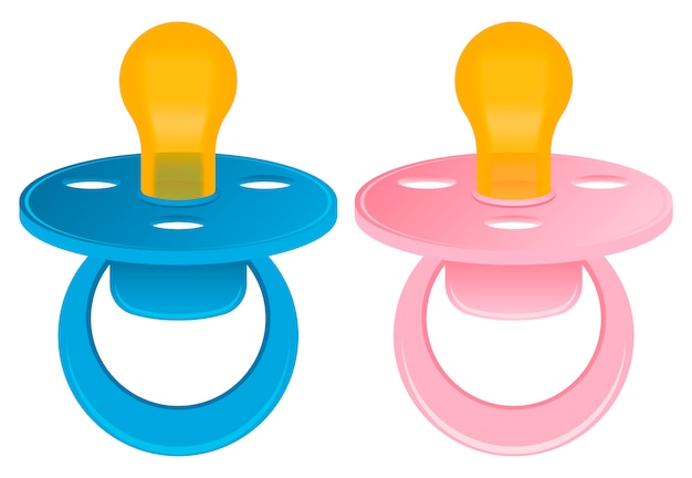 Download Baby blue and pink pacifiers or dummies. Vector | Premium ...
