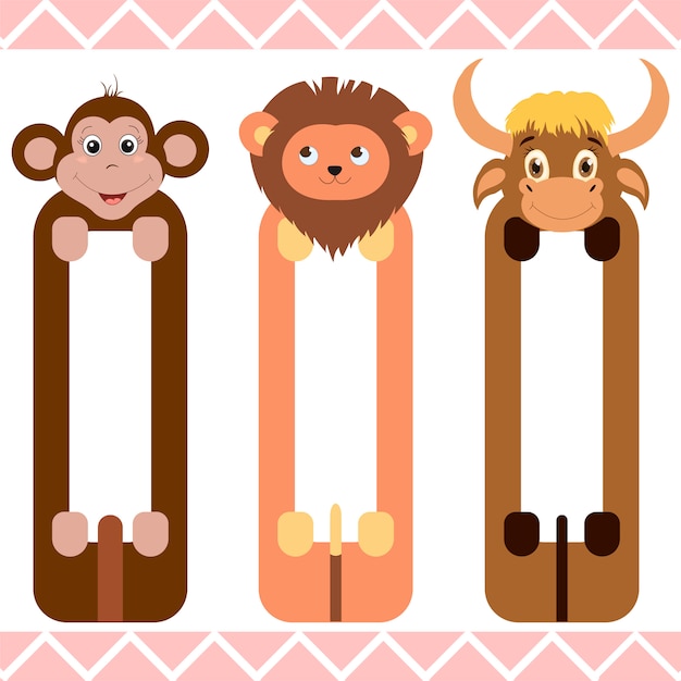 Premium Vector | Baby bookmarks with cute animals, vector graphics