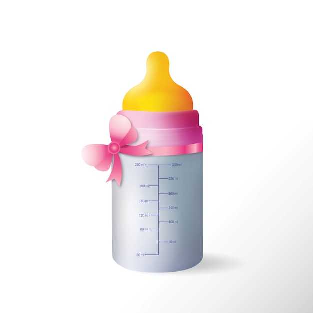 Download Baby bottle with cute ribbon Vector | Premium Download