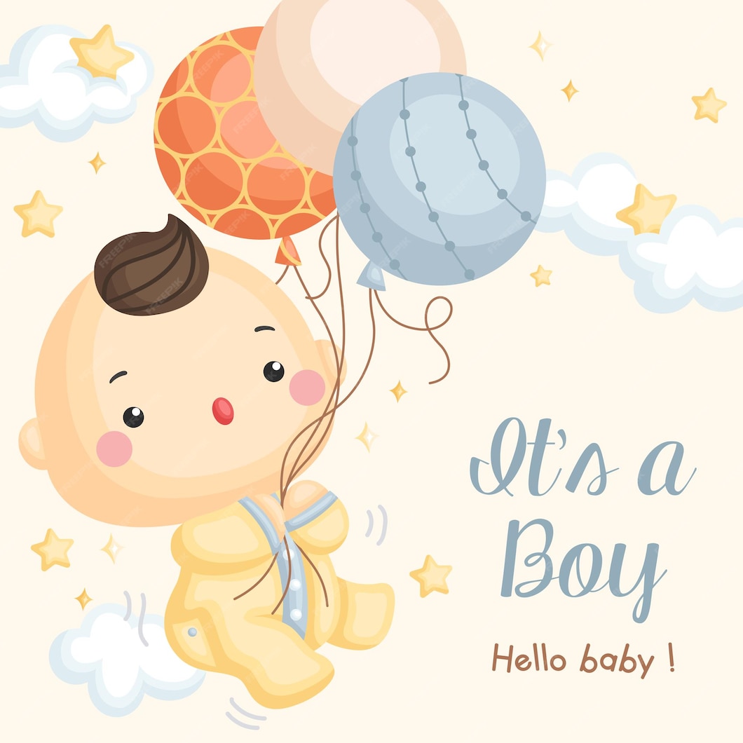 Premium Vector | Baby boy balloon arrival card