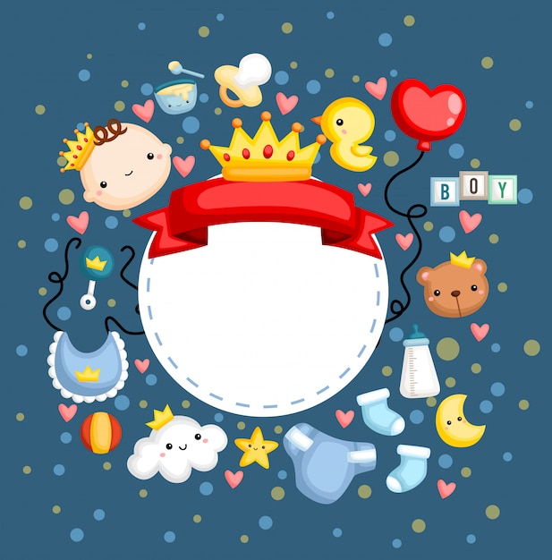 Download A baby boy banner with a lot of items | Premium Vector