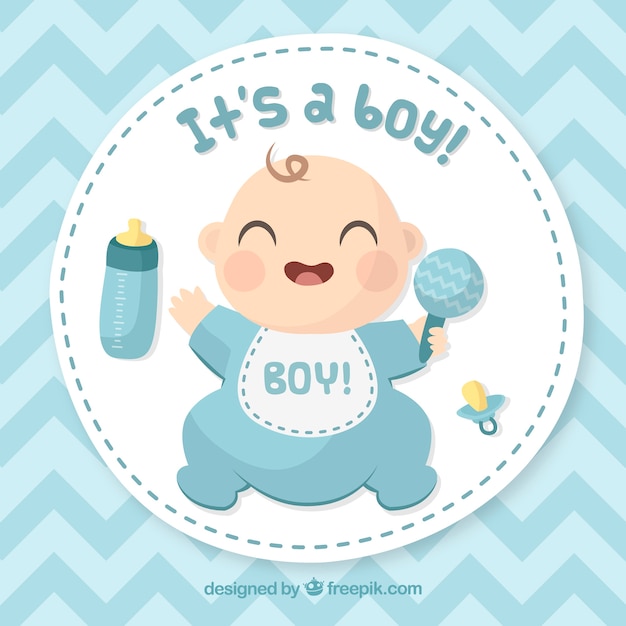 Download Baby boy card in hand drawn style | Free Vector