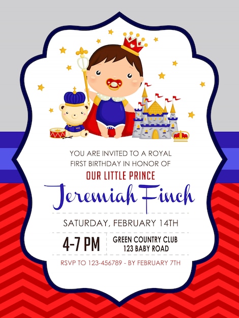 Download Baby boy prince birthday invitation Vector | Premium Download