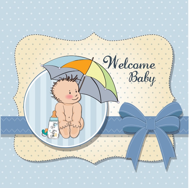 Download Premium Vector | Baby boy shower card with funny baby under his umbrella