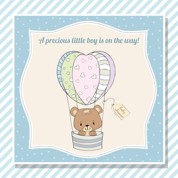 Download Baby boy shower card with teddy bear | Premium Vector