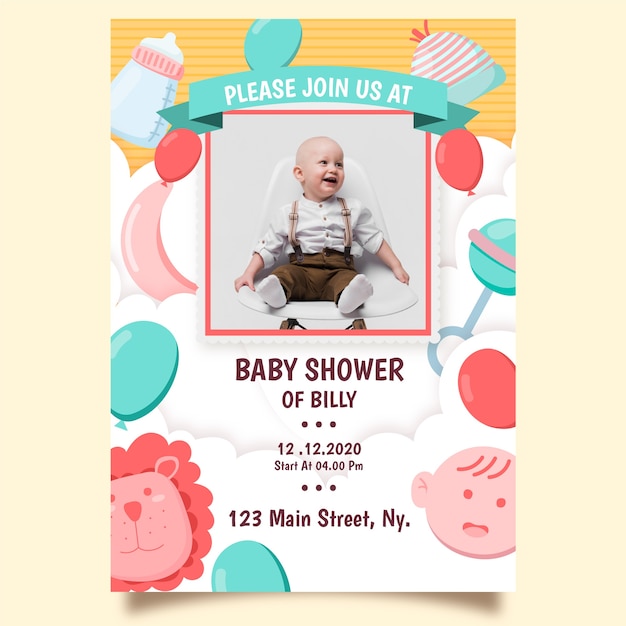 Download Baby boy shower invitation template theme | Free Vector