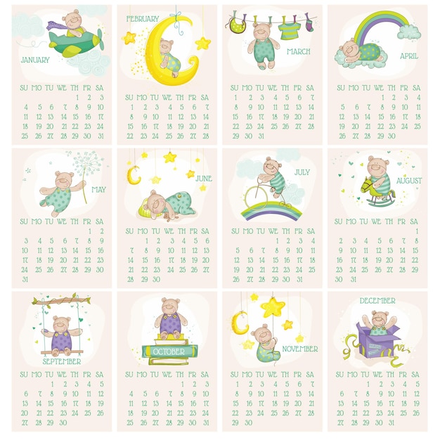 Premium Vector Baby calendar template
