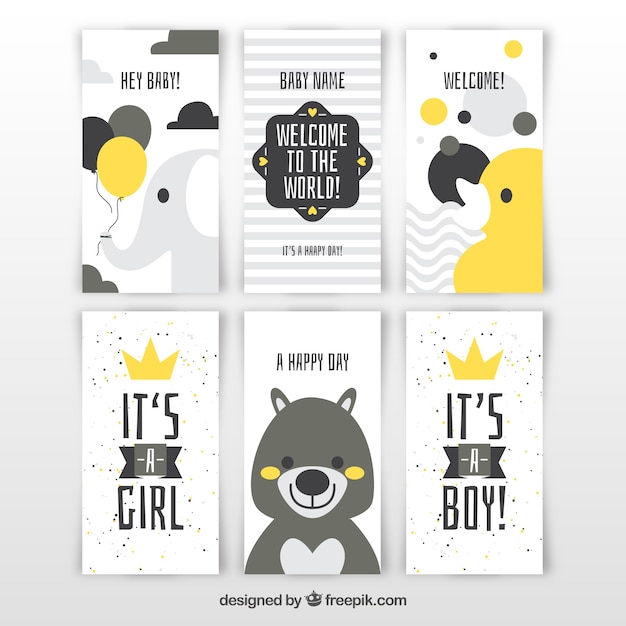 Baby cards collection in flat style