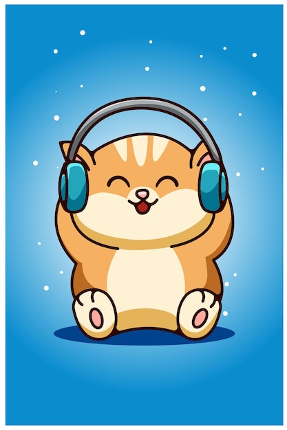 A baby cat wearing earphone hand drawing Premium Vector