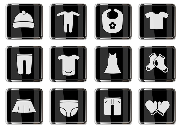 Premium Vector | Baby clothes pictograms in black chrome buttons. icon ...