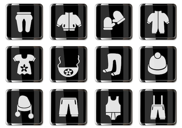 Premium Vector | Baby clothes pictograms in black chrome buttons. icon ...