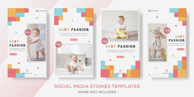 ソーシャルメディアストーリーの赤ちゃんかわいいバナーレイアウトテンプレートデザイン プレミアムベクター