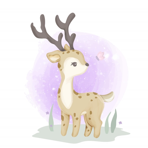 Download Baby deer playing with butterfly | Premium Vector