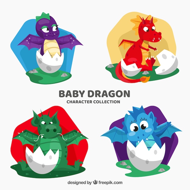 Download Baby dragon character collection with flat design Vector ...