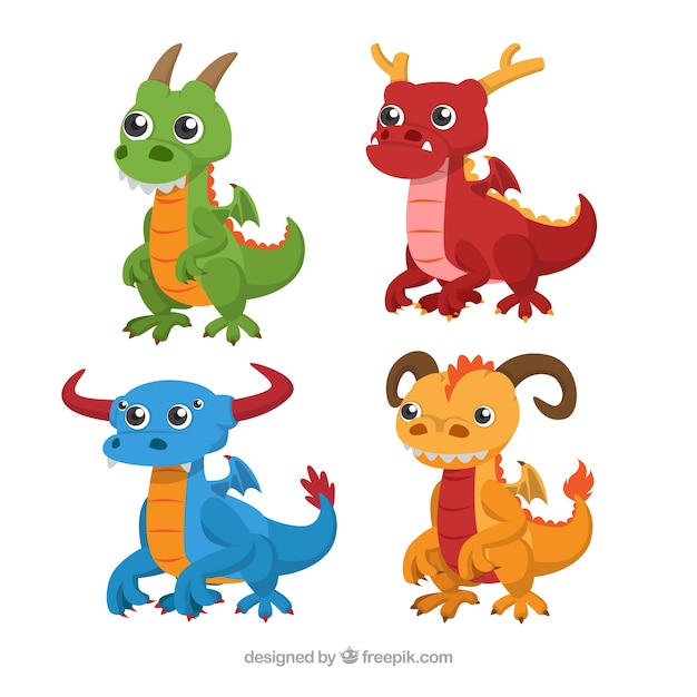 Baby dragon character collection with flat\
design