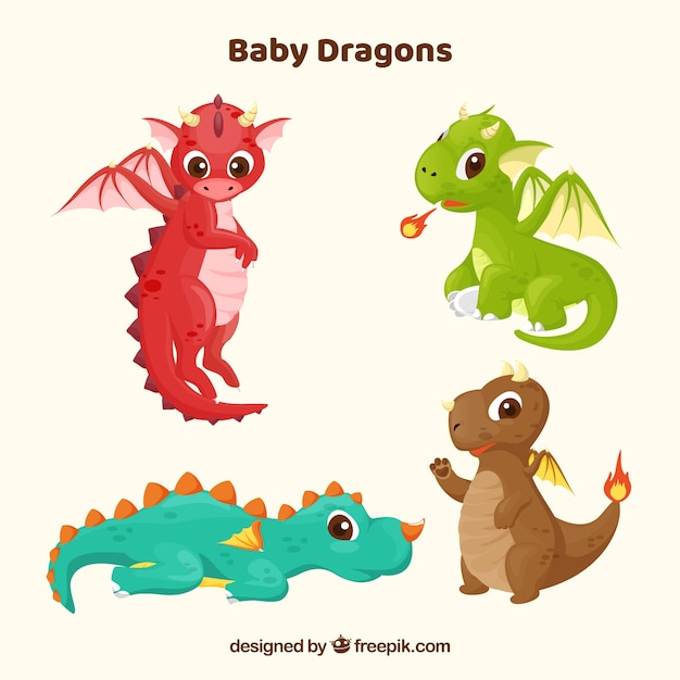 Download Baby dragon character collection with flat design Vector ...