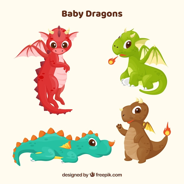 Download Baby dragon character collection with flat design Vector | Free Download