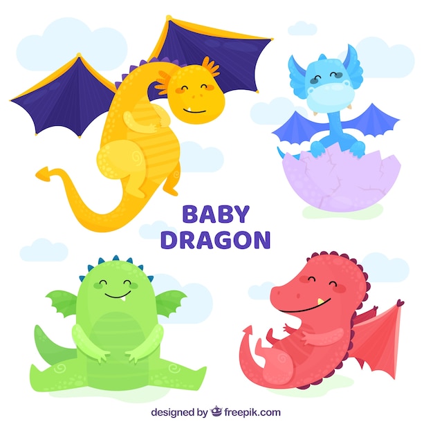 Download Baby dragon character collection with flat design | Free ...