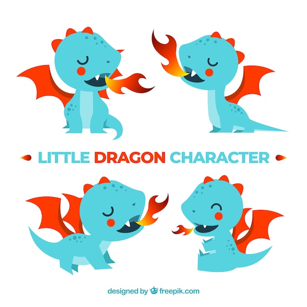 Download Baby dragon character collection with flat design | Free Vector