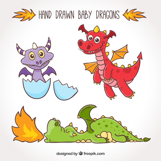 Free Vector | Baby dragon character collection