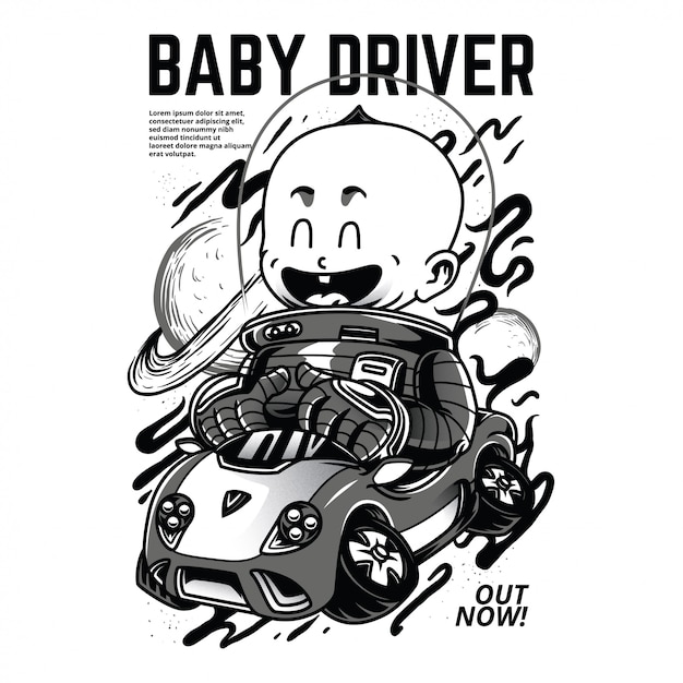赤ちゃんの運転手黒と白のイラスト プレミアムベクター