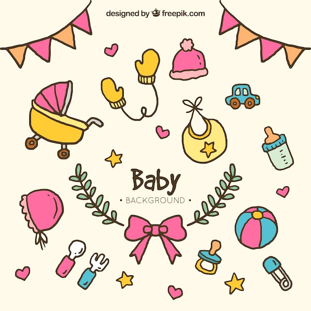 Baby elements background in hand drawn
style