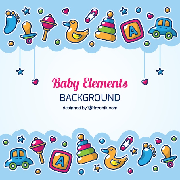 Baby elements background in hand drawn style Free Vector Baby elements background in hand drawn style Free Vector