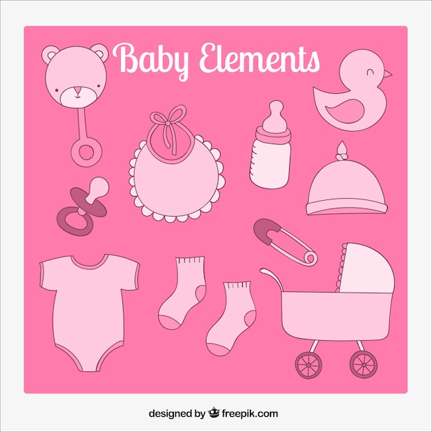 Baby elements in pink tones