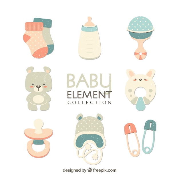 Baby elements set in flat style Free Vector