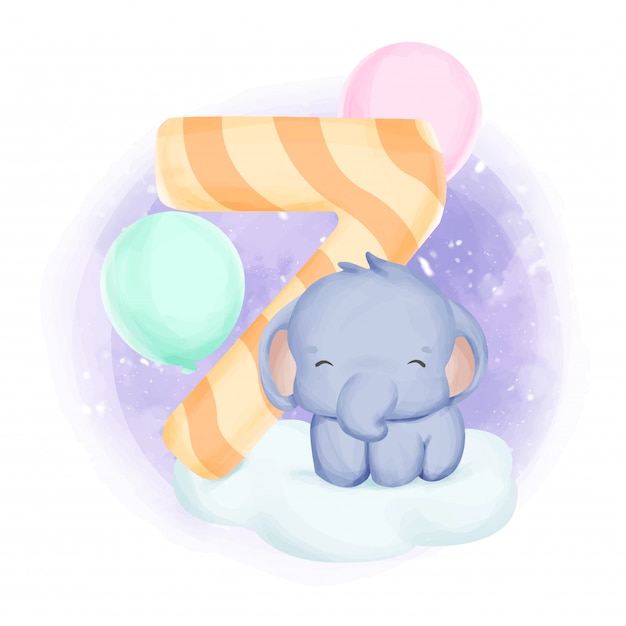 Download Baby elephant's seventh birthday watercolor | Premium Vector