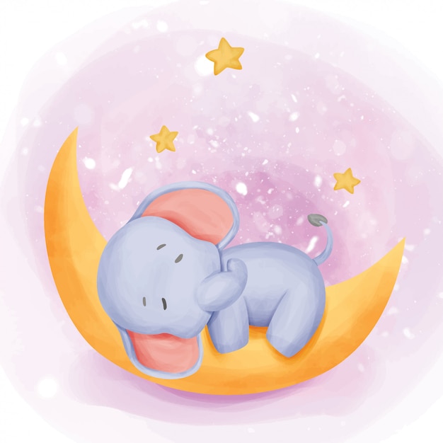 Premium Vector Baby Elephant Sleep On The Moon