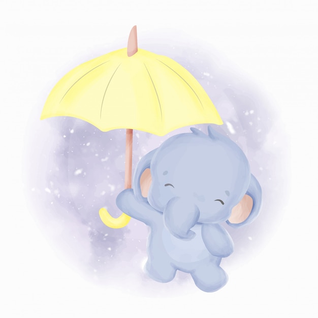 Download Baby elephant and umbrella watercolor | Premium Vector