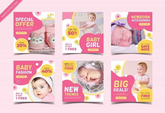 Baby fashion sale instagram post collection template Premium Vector