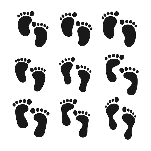 赤ちゃんの足跡 地面に立っている人間の足 白い背景で隔離 プレミアムベクター