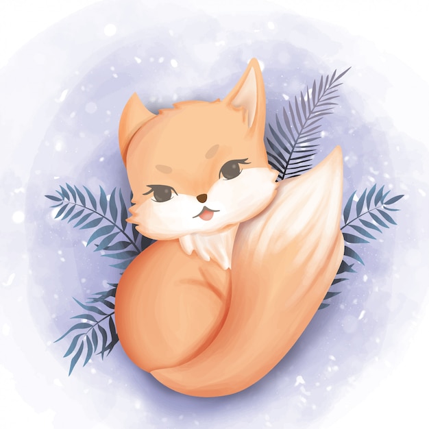 Download Baby fox happy face watercolor Vector | Premium Download