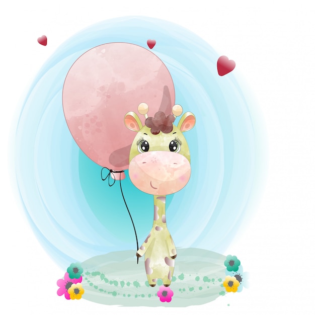 Download Baby giraffe cute character painted watercolor premium vector | Premium Vector