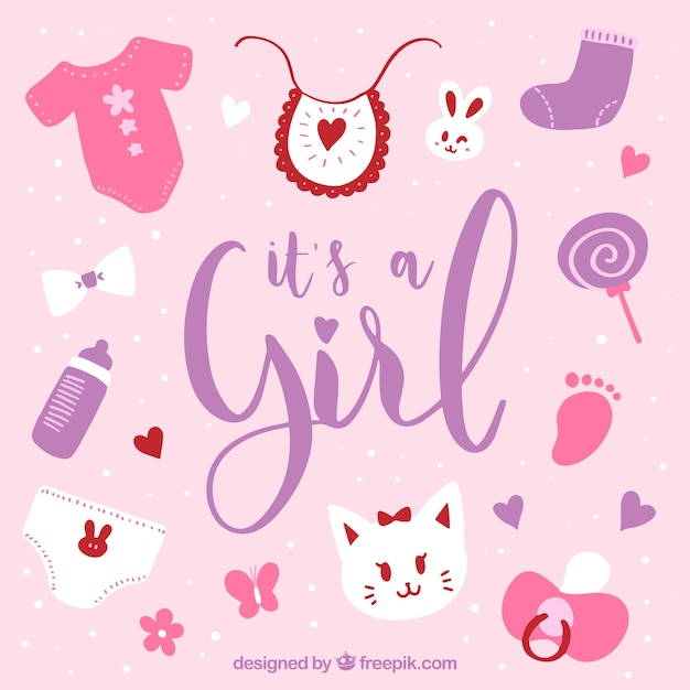 Baby girl background in hand drawn style | Free Vector