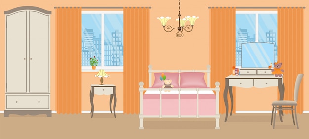 Premium Vector | Baby girl bedroom. room interior with furniture ...