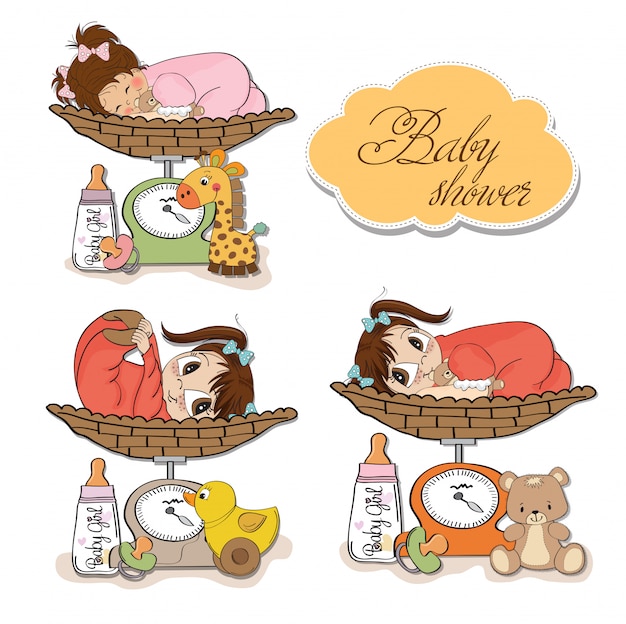 Download Baby girl on on weighing scale Vector | Premium Download