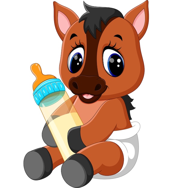 Premium Vector | Baby horse holding milk bottle